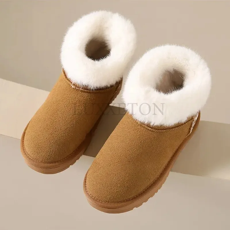 

Casual Warm Middle Barrel Snow Boots for Women Classic Women Boots Sheepskin and Wool Integrated Outdoor Genuine Leather Shoes