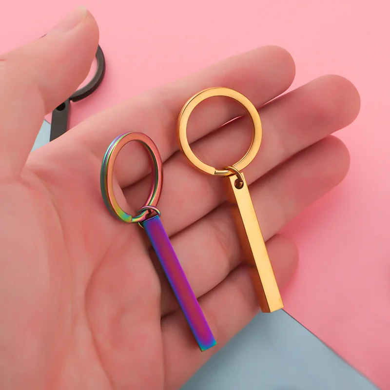 

40x5mm Blank Strip Bar Keychain Stainless Steel Blank Bar Rectangle For Engraving Stamping Blank Plate Metal Keychains Key Ring