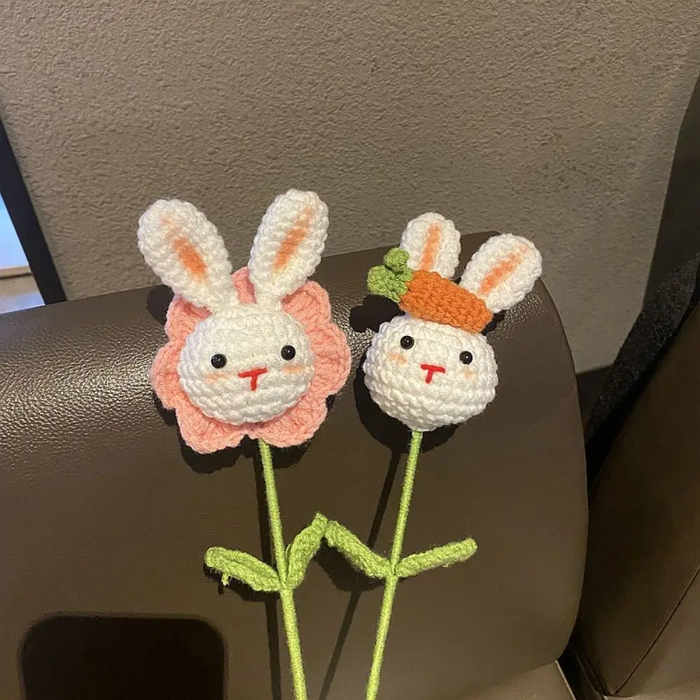 New Rabbit Crochet Flowers Hand-knitted Artificial Flowers Bouquet Homemade DIY Flower Valentine's Day Gift Home Wedding Decor