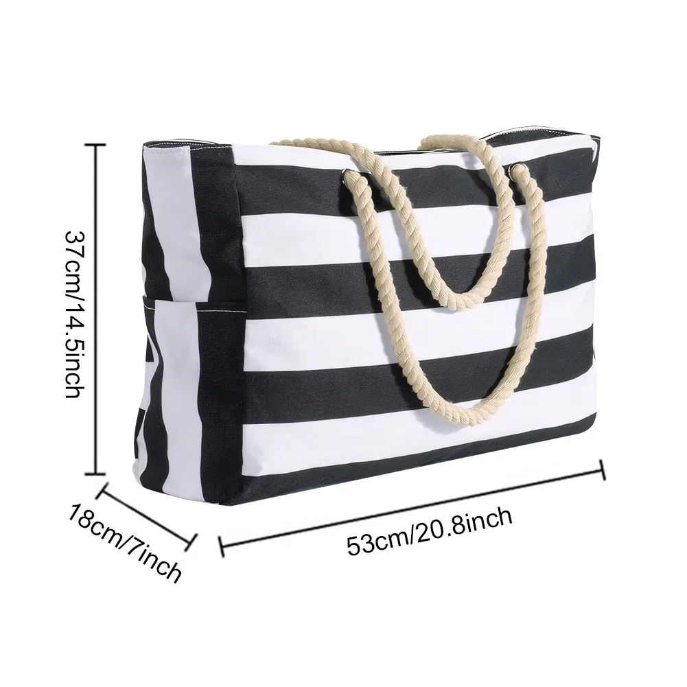 Borsa da Donna Bohemia Grande Capacità a Righe, Borsa da Spiaggia Impermeabile, Borsa a Tracolla in Tela per Vacanze Estive, Borsa da Viaggio e Piscina - immagine 6