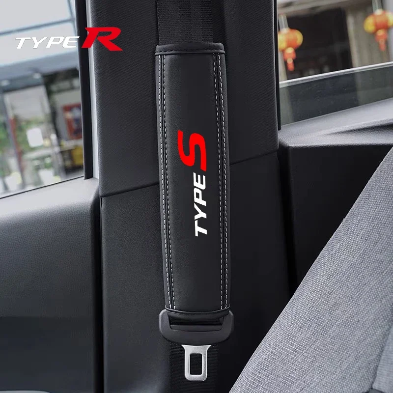 2Pcs Nappa Leather Seat Belt Shoulder Cover Protection Pads for Honda Type S Type R Civic Accord Mugen FK8 FK2 Car Accessories