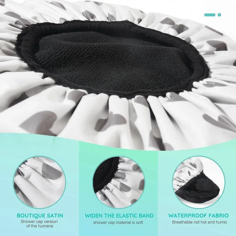 Shower Cap Terry Cloth Lined EVA Exterior Reusable Triple Layer Waterproof Large Bath Hair Cap for All Hair Hotel Travel 5