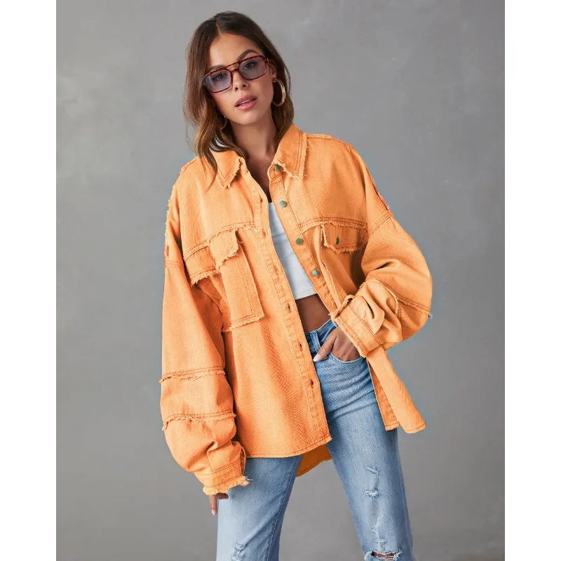 

2023 Autumn Winter Coat Ladies New Street Style Long Sleeve Lapel Tassel Denim Jacket Top for Women Loose Single-Breasted Jacket