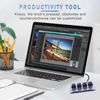 3 Key 1 Knob/4 Key Programming Macro  Knob Keyboard RGB Wired USB Photoshop Gaming Keypad Red Switches Mechanical Macropad 3