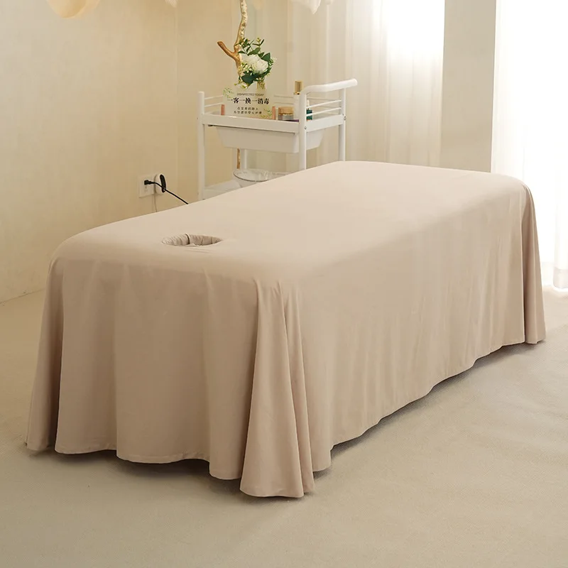 Spa Massage Mattress Cover One-Piece Hole Design Thin Polyester Bedding All Season Solid Color Beauty Salon