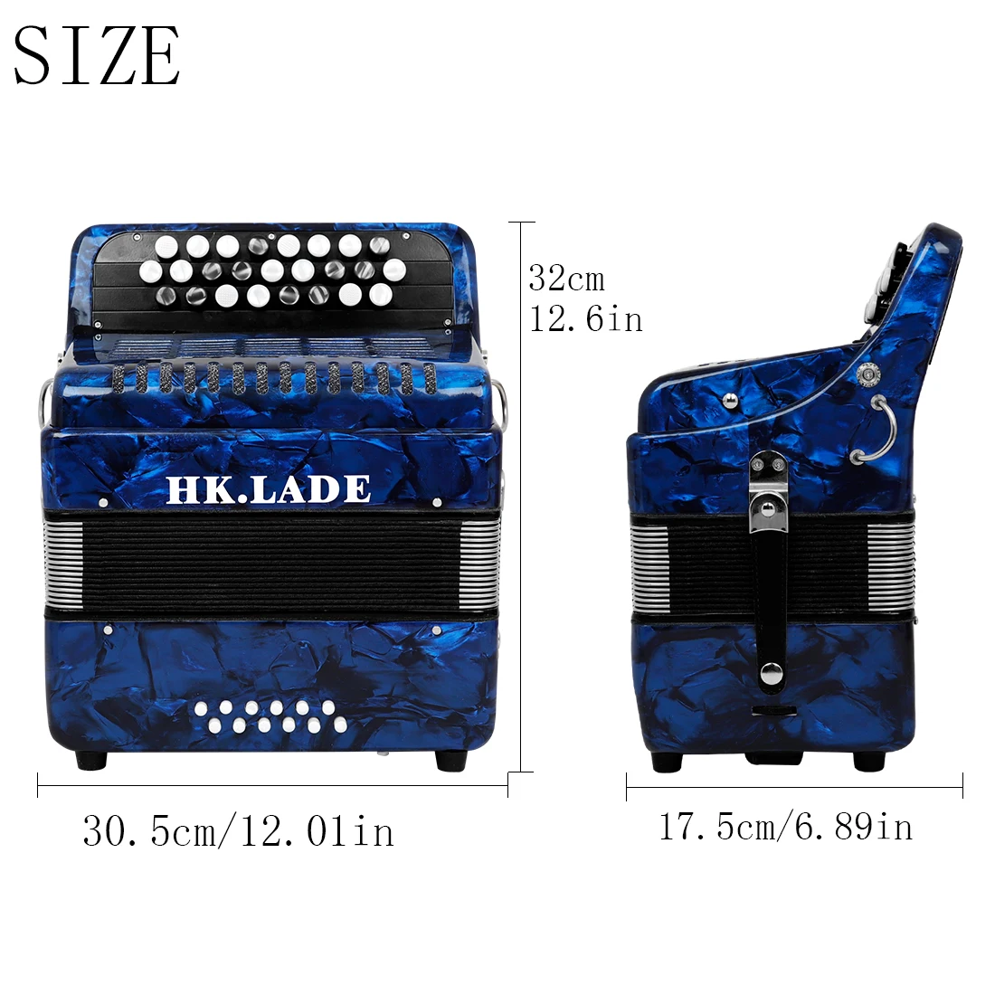 HK·LADE AH-150 Akkordeon Blau/Rot Bajan Akkordeon 25 Tasten 12 Bass Professionelles Akkordeon mit Aufbewahrungsgurtteilen – Detail 7