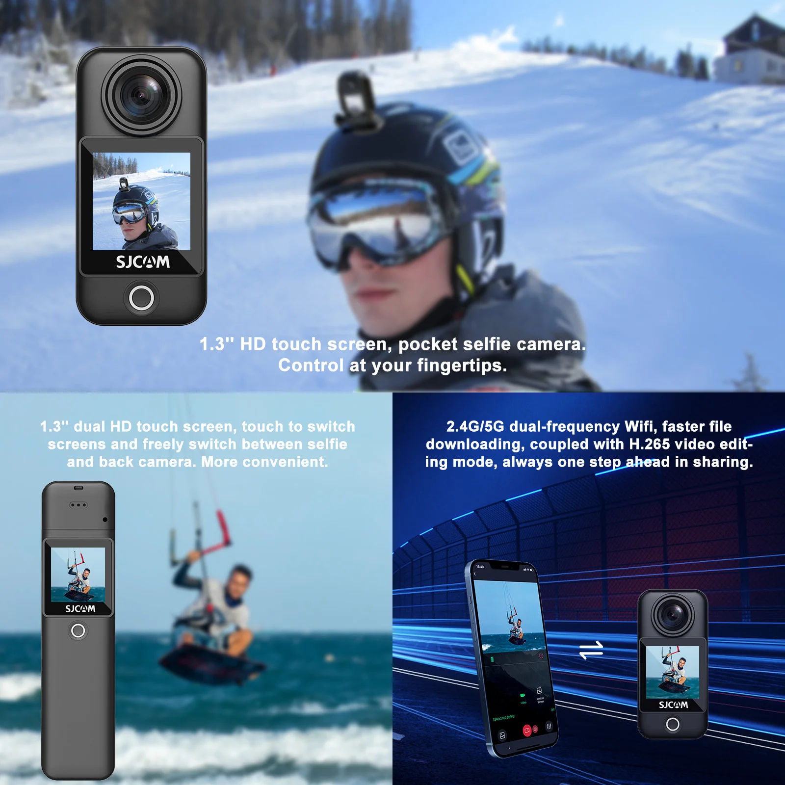 SJCAM C300 Pocket Action Camera 4K FHD con lunga durata della batteria Video 30M impermeabile 5G WiFi Camera Sport Action Cam