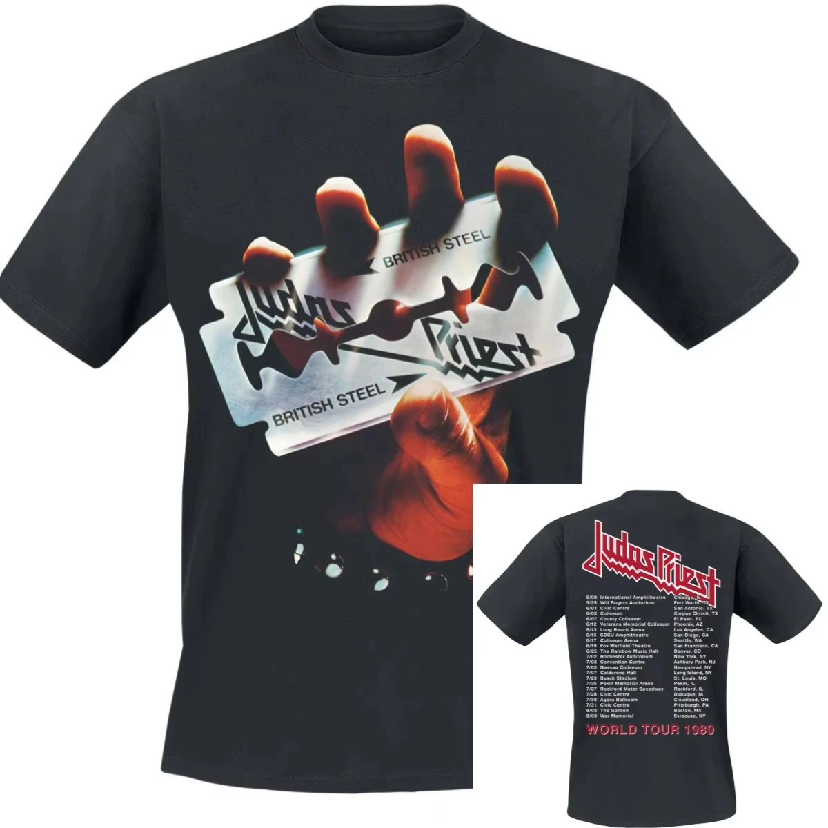British Steel Tour 80 Judas Priest Band T-Shirt Baumwolle Grafik-T-Shirt Herren Damen Sommer Streetwear