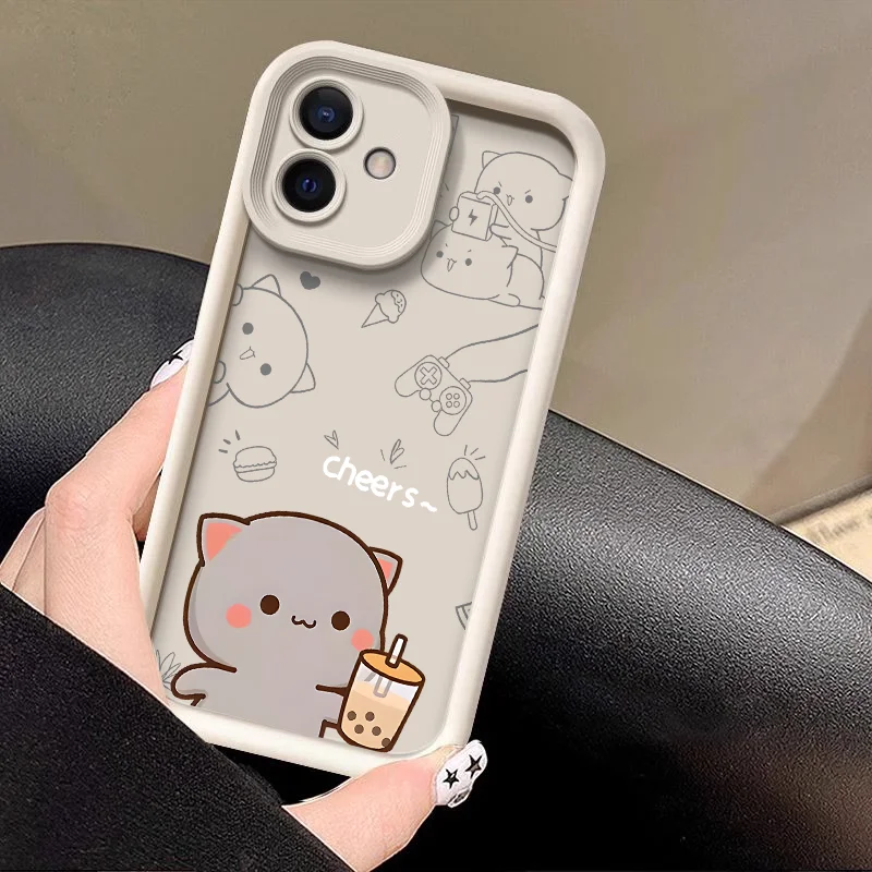 Cute Cartoon Peach Mochi Cat Couple Soft Case Cover