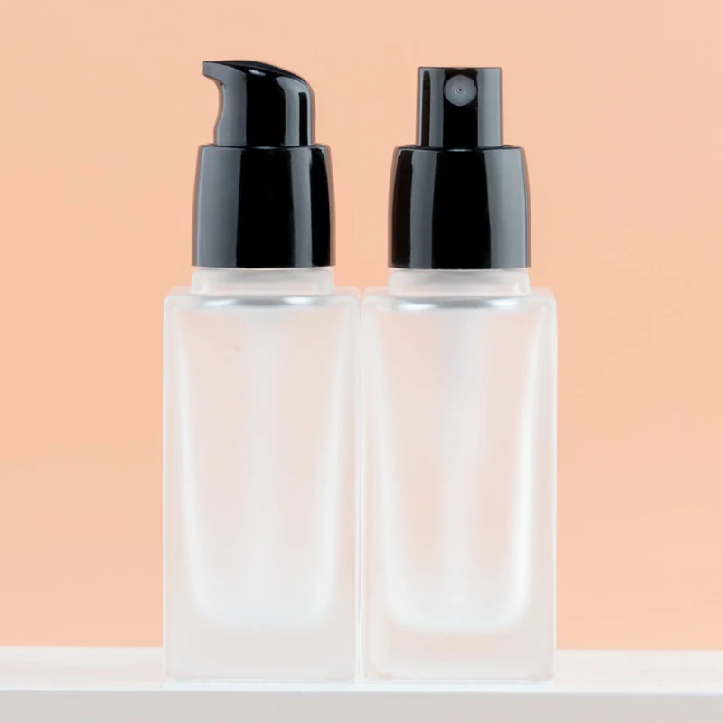 15ml 30ml 40ml 60ml square liquid foundation clear glass bottle essence emulsion refillable bottles cosmetic packaging container 15/30ml Empty Pump Bottle Glass Liquid Foundation Container Makeup Transparent Square Refillable Bottle Portable Pump Bottle New