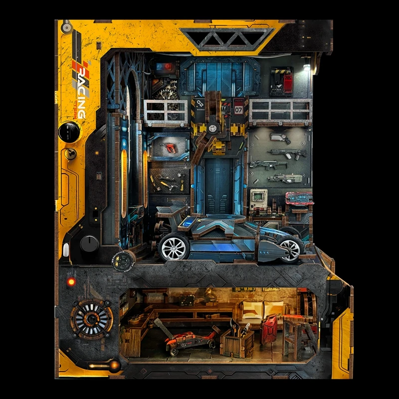 DIY Book Nook Wooden Miniature Model Kit Automotive Workshop Casa Bookend With Light 3D Puzzle Bookshelf Home Decor Friends Gift 3