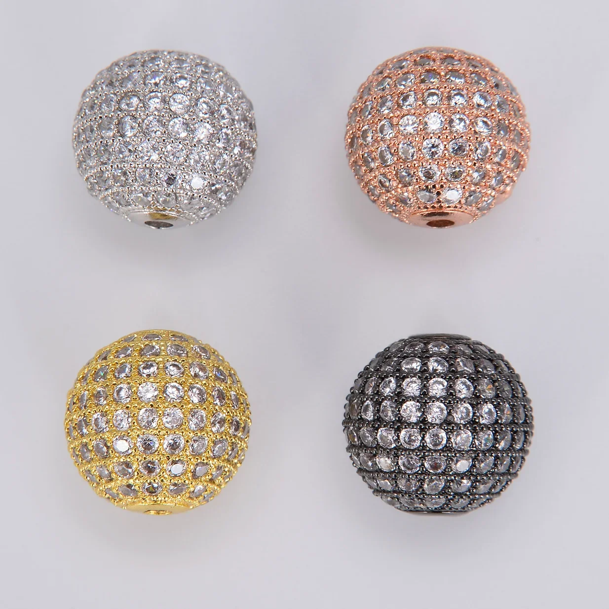 14/16 12 mm Beads for Jewelry Making Paved White Zircon Perforation Beaded Accessories Diy Necklace Bracelet Chains 10 Pieces