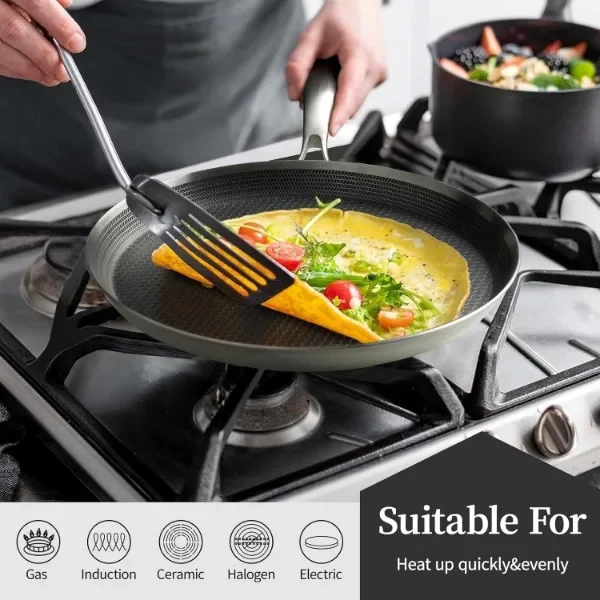 Stainless Steel Crepe Pan - 11inch Nonstick Crepe Pan, Stainless Steel Honeycomb Coating Pancake Pan 4