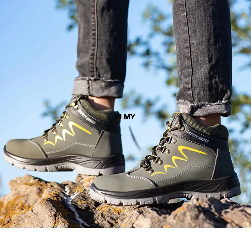 2023 Men Steel Toe Shoes High Top Work Boots Indestructible Safety Shoes Men Puncture-Proof Work Sneaker Winter Boots Male Shoes