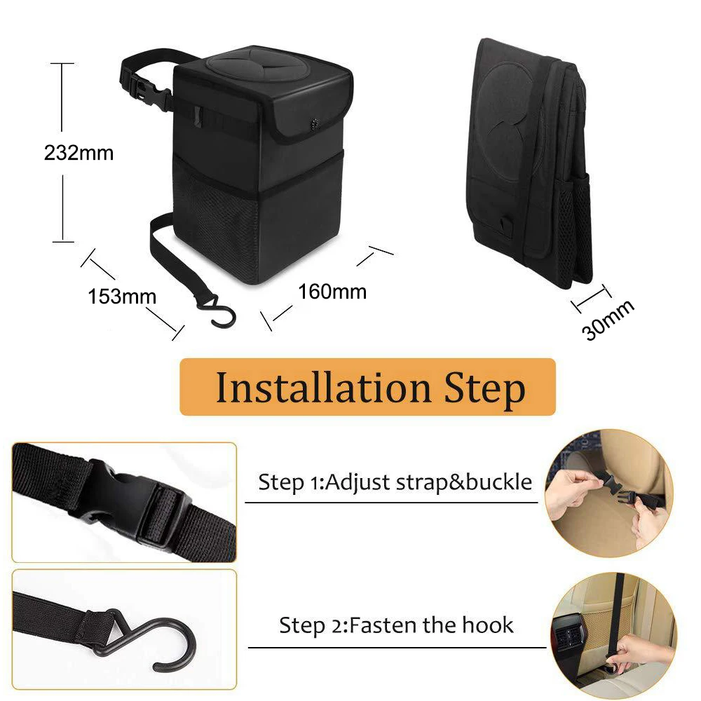 Waterproof Car Trash Can Auto Dustbin Seat Back Foldable Storage Pockets Organizer Auto Trash Bin Garbage Bag Car Accessories