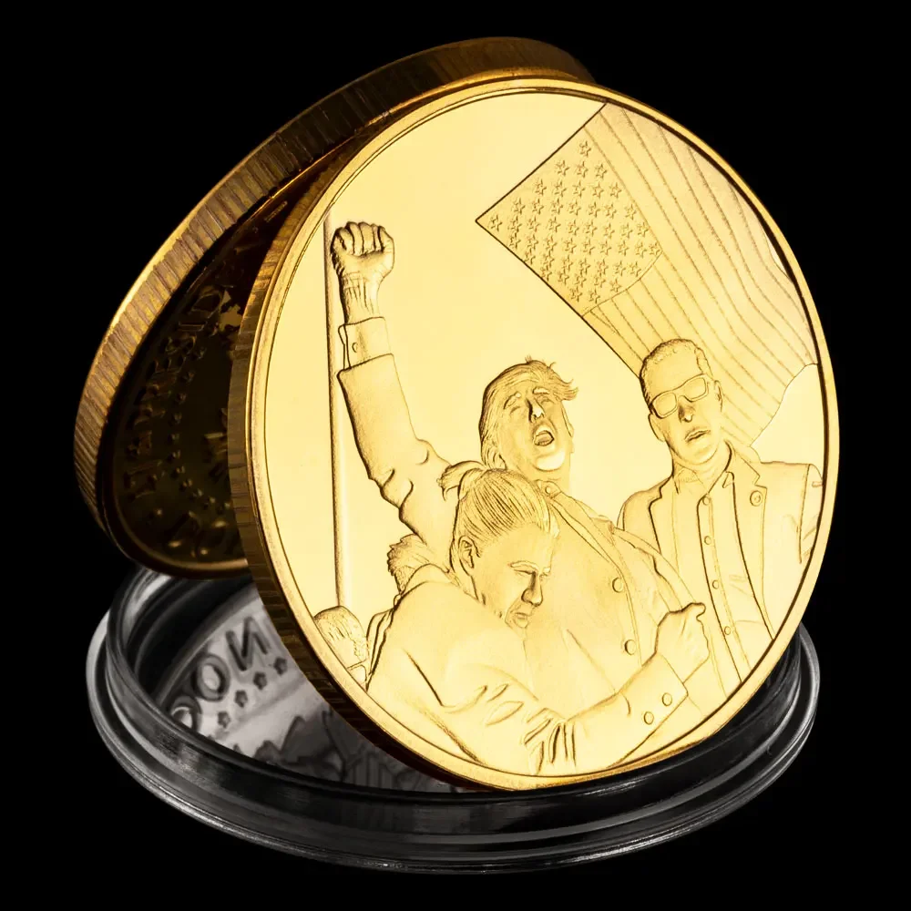 Commemorative Coin Commemorative Coins Commemorative Money Assassination Attempt Donald Trump Gold Coin US 47th President Souvenir Metal Crafts Fans Gift