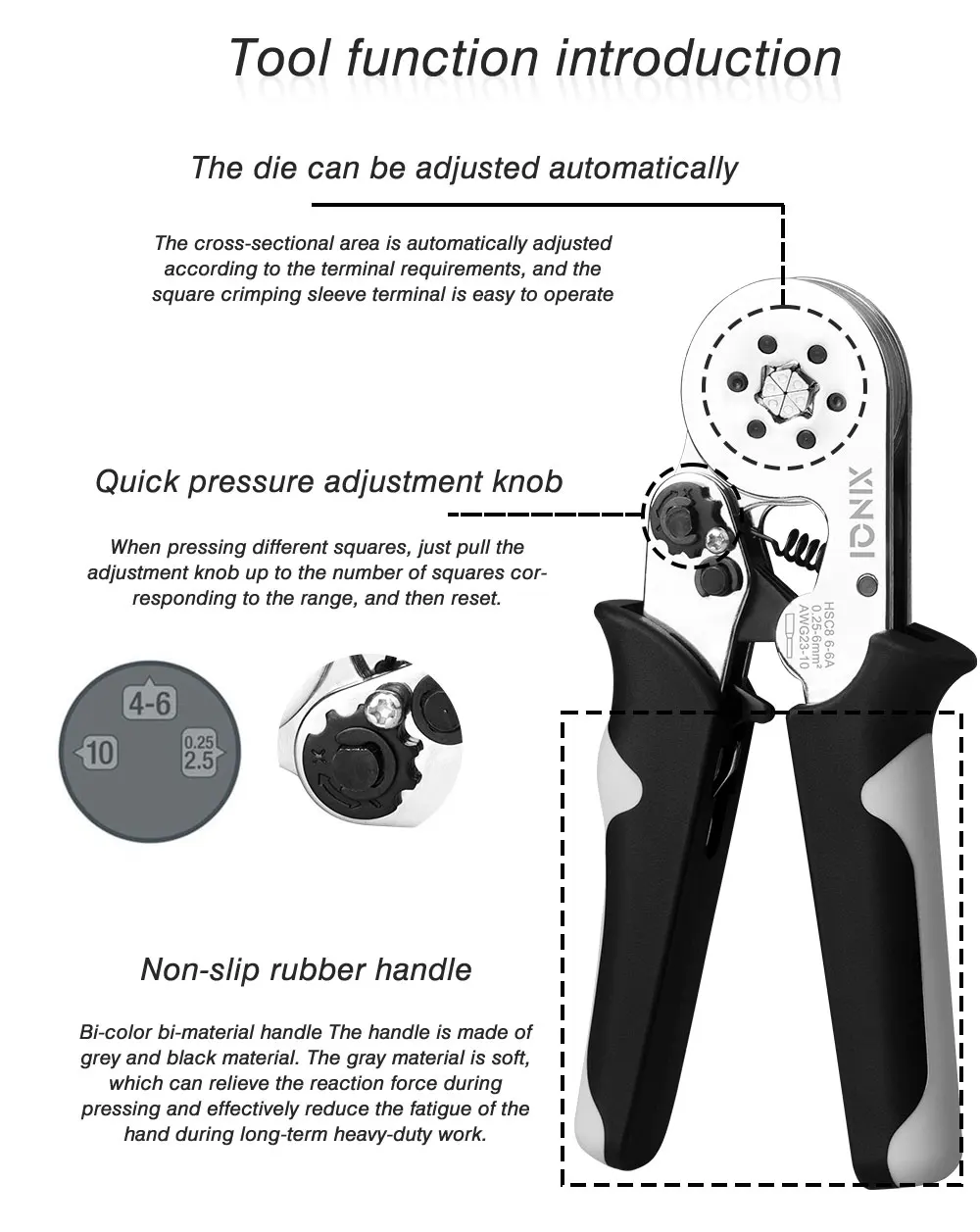 0.08-6mm2 관형 단자 크림핑 플라이어 HSC8 6-6A 크림퍼 와이어 미니 페룰 크림퍼 도구 가정용 전기 키트 (가방 포함)