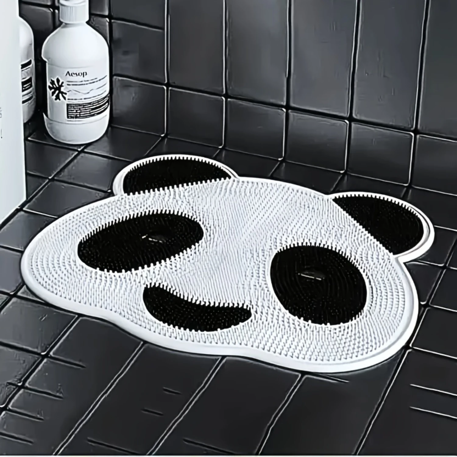 Panda Shaped Back Foot Scrubber For Shower Pad For Men And Women, Extra-Large Exfoliating Shower Mat Back Foot Scrubbing Wit