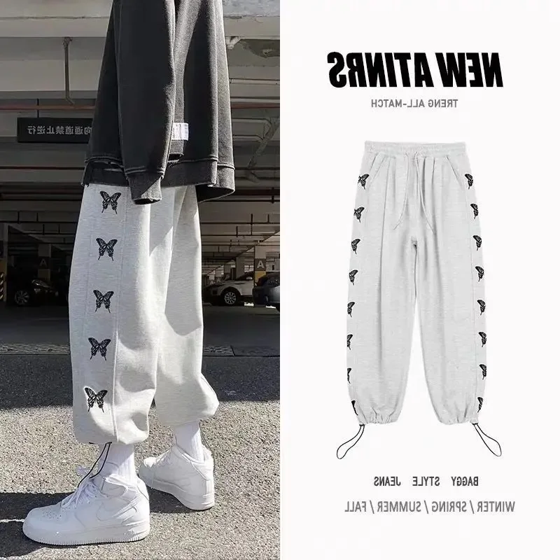 Mens Sports Pants Spring Summer Autumn Brushed Korean Style Loose Versatile Ankle-Banded Exercise Casual mens sports pants