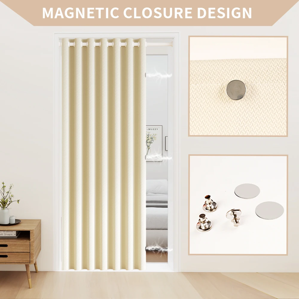New Style Solid Color Magnetic Curtain Insulated Screen Door Curtains No-punch Indoor blackout For bedroom Living room Wardrobe 2
