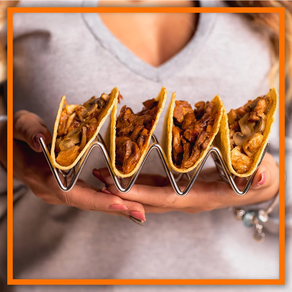 Taco Holder Mexican Pizza Roll Shelf Burrito Potato Chips Rack Shells Taco Rack Stainless Steel Creative Tableware Pancake Stand