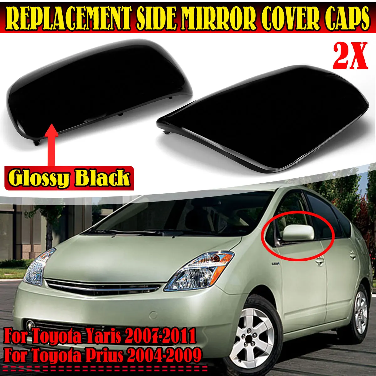 New Rearview Mirror Cover Wing Side Mirror Cap For Toyota Yaris 2007