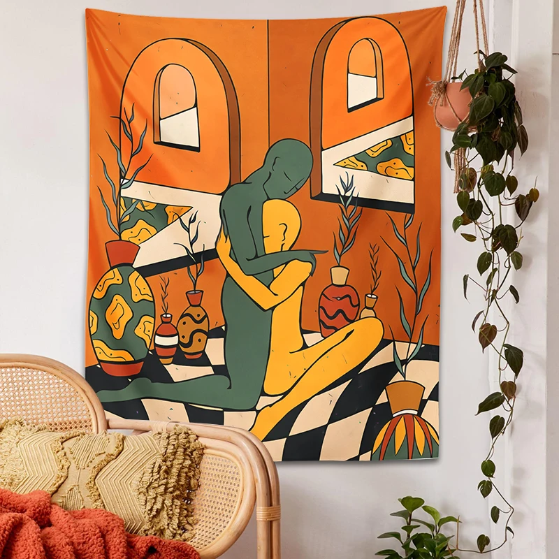 Psychedelic Body Art Tapestry Wall Hanging Embrace Lines Tapestries Illustration Bohemian Decor Living Room Bedroom Wall Decor