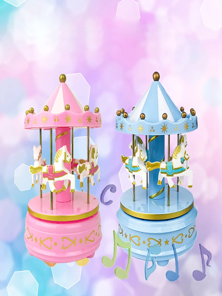 1pc carousel music box 4 horses rotate romantic handwork toy gift