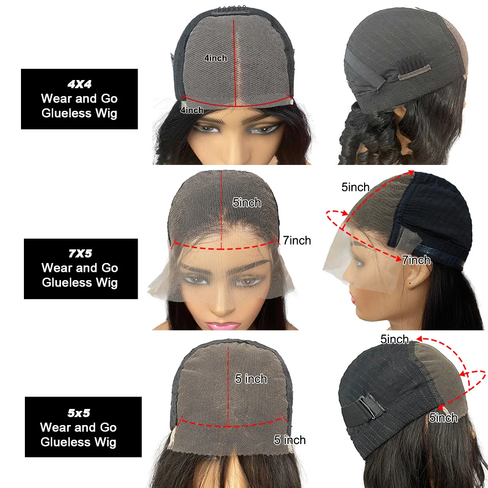 Wear And Go Glueless Wig With Ventilated Hairline 7x5 Lace Closure Wigs Kinky Curly Short Bob Wigs 4x4/5x5 Glueless