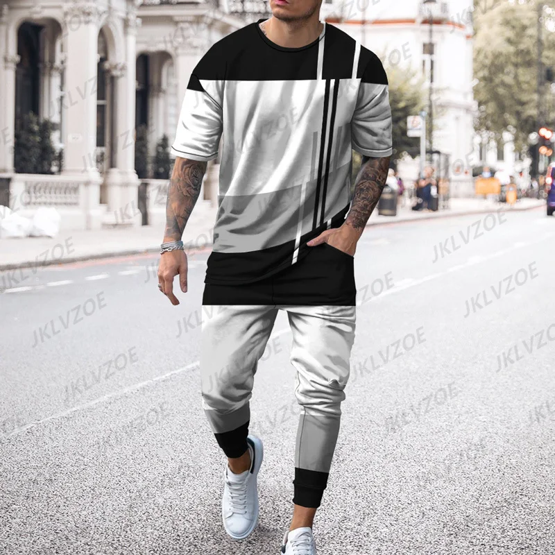 Men Tracksuit 3D Printed Casual Trend Oversized Clothes Summer Sportwear Suit Short Sleeve T Shirt Long Pants Men 2 Piece Sets