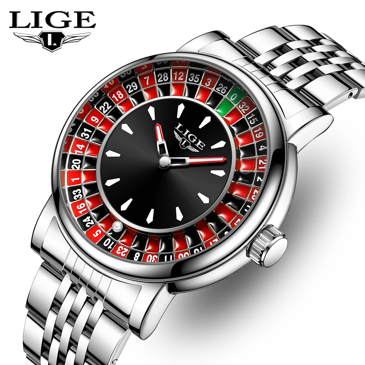 LIGE Men's Fashion Watch with Rotating Dial and Las Vegas Roulette Theme, Waterproof and Luminous