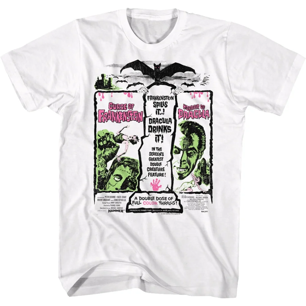 T-Shirt Con Film Hammer Poster Double Feature Frangibile E Dracula