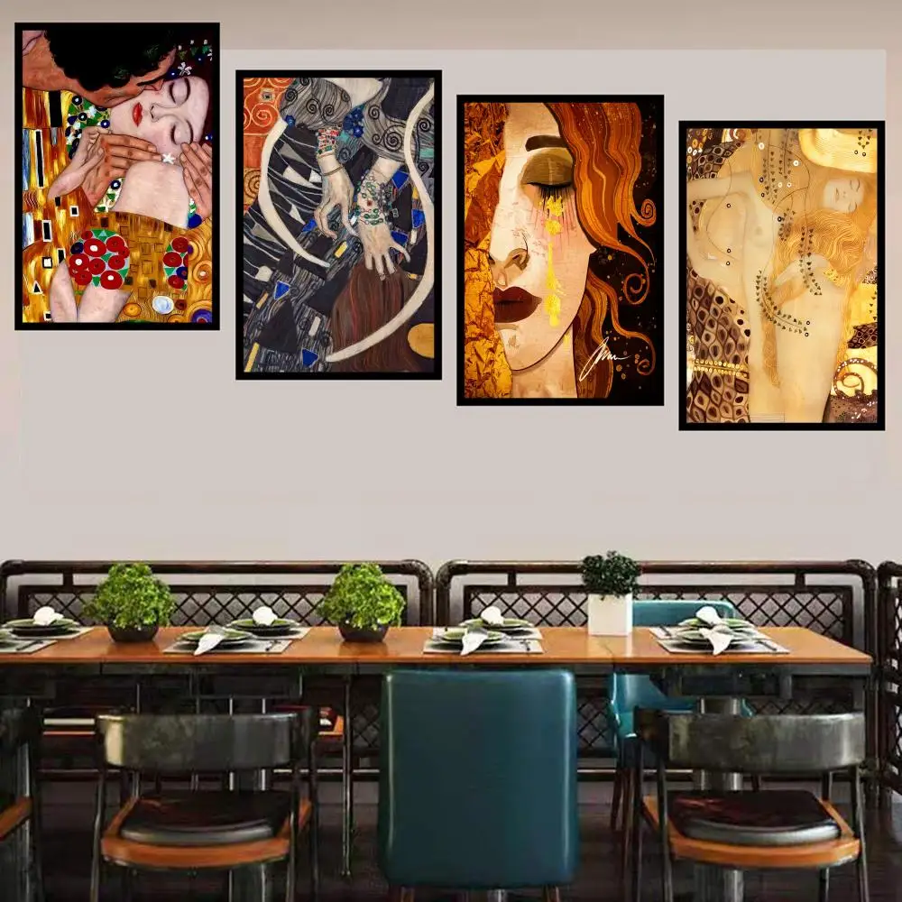 Artista Gustav Klimt Poster Vintage Poster Sticky Whitepaper Sticker Diy Room Bar Cafe Room Wall Decor