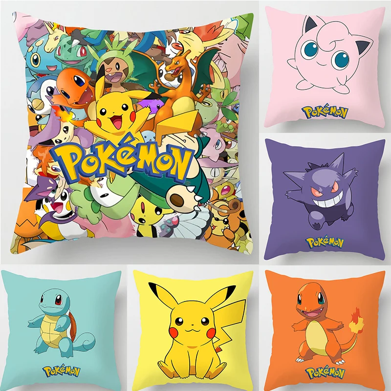 Pokemon Anime Kussensloop Anime Figuur Pikachu Squirtle Charmander Bulbasaur Sofa Auto Kussen Lumbale Kussensloop 45X45Cm Gift