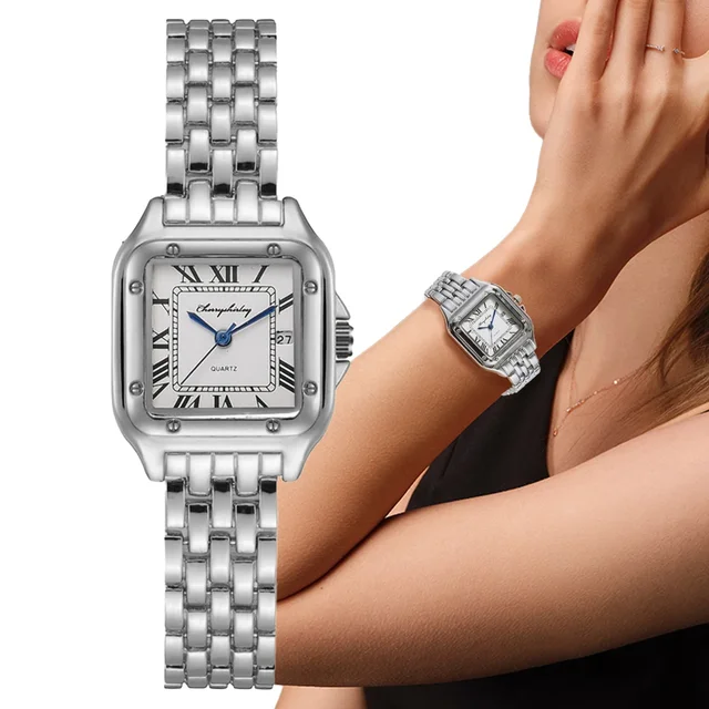 Relógio de quartzo feminino, relógio feminino, simples, quadrado, calendário romano, luxo, de marca, moda, 2023