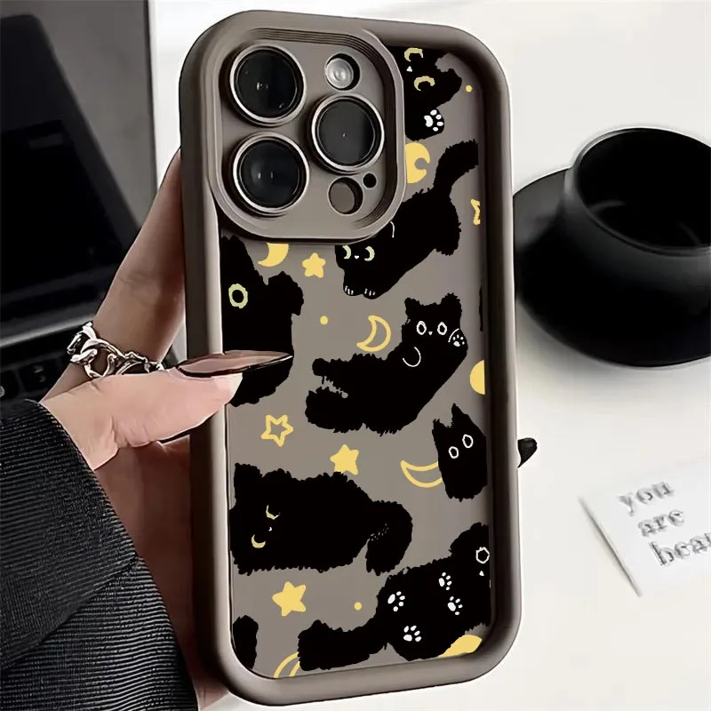 Whimsical Moon Star Black Cat Phone Case - Soft Armor Matte Back Cover
