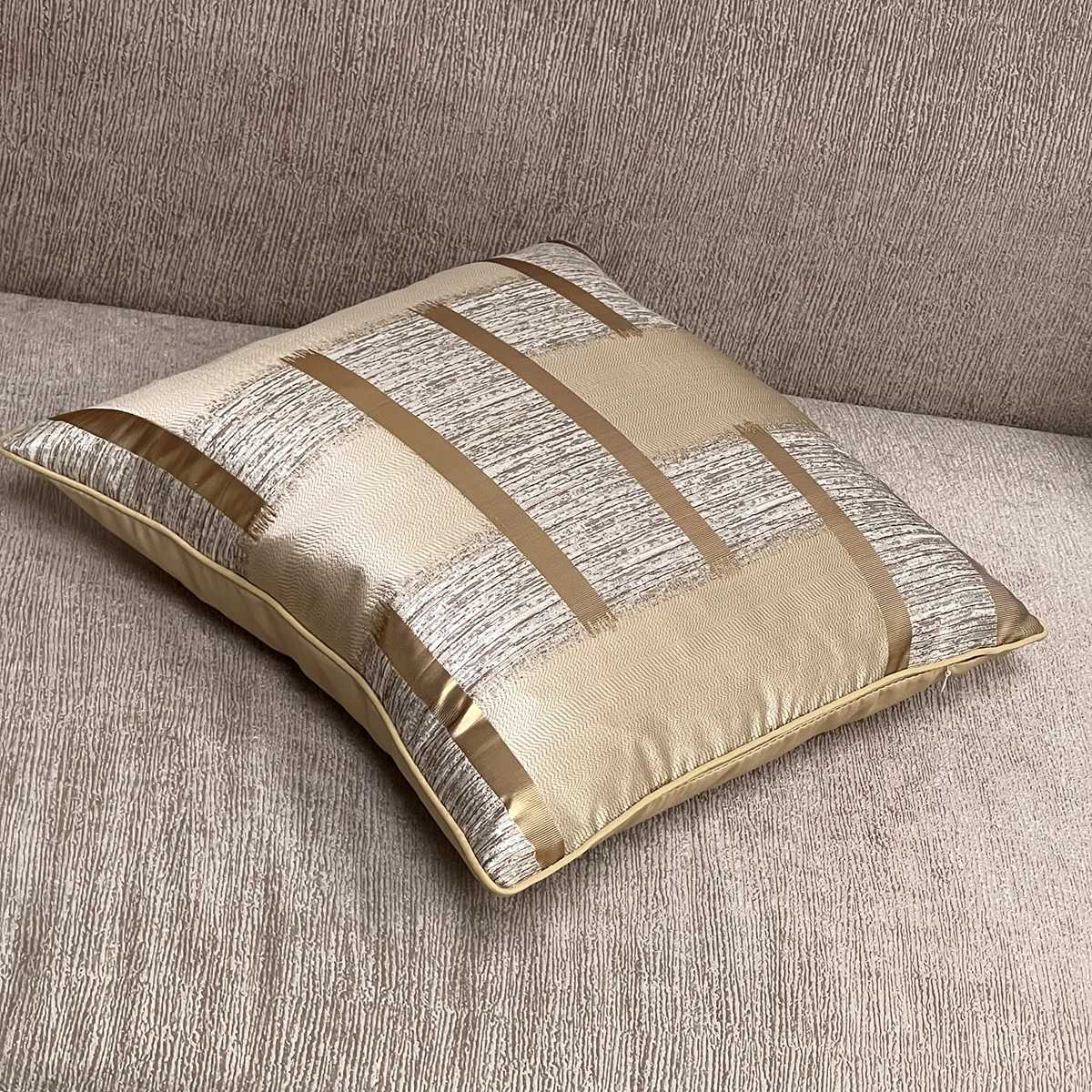 Luxurious Gold-Striped Holiday Cushion Cover and Pillowcase Set