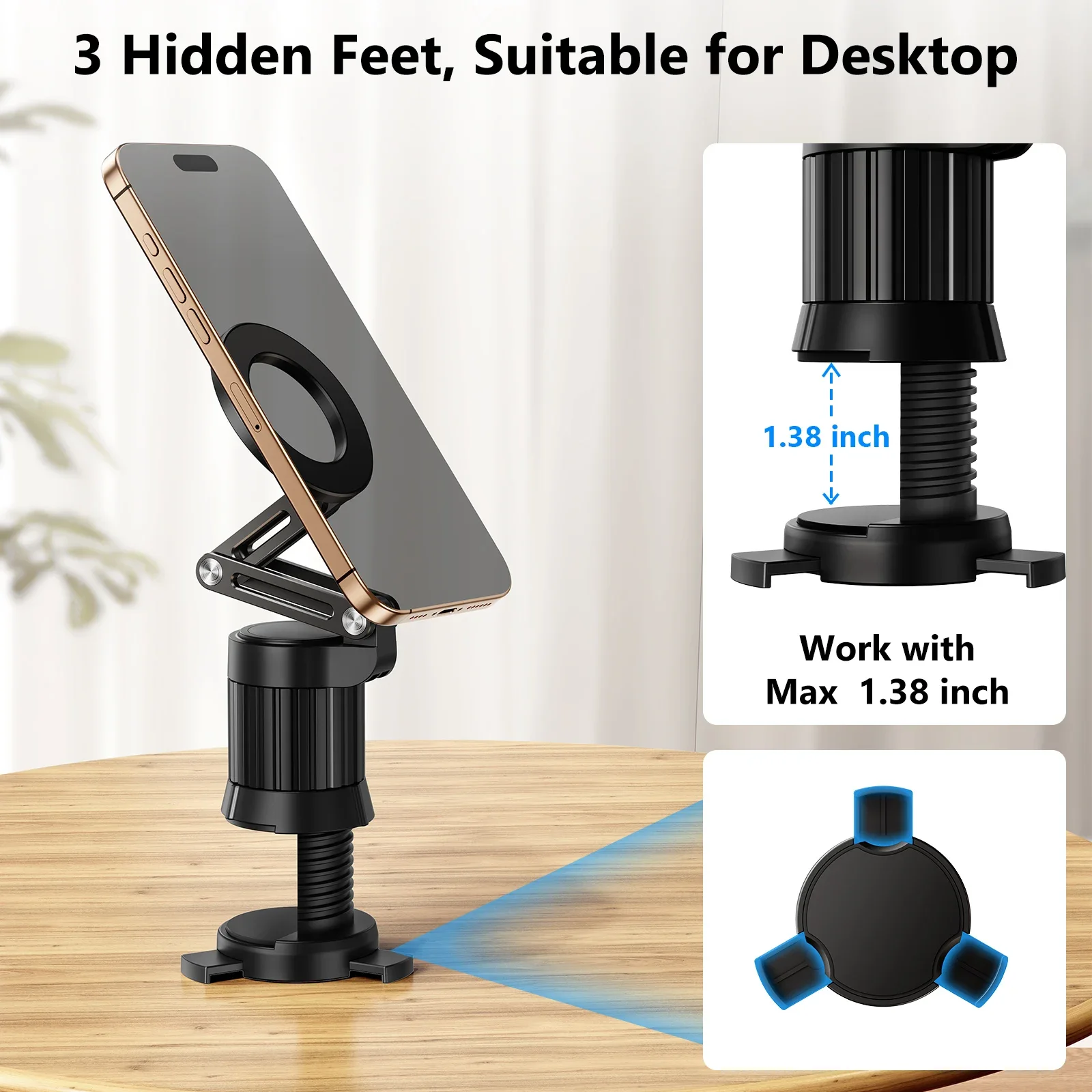 Eary Portable Magnetic Phone Holder Stand With 360 Rotatable Adjustable Universal For Airplane Desk Train Seat Travel Essentials