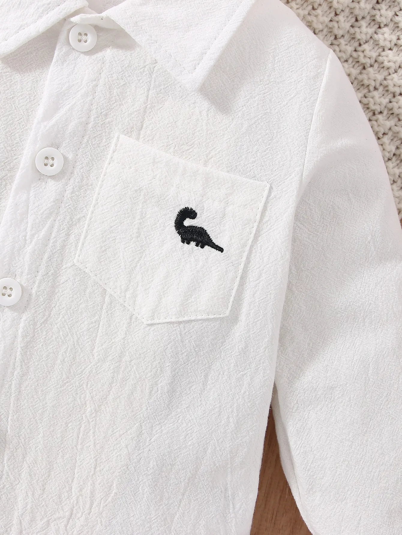 Baby Jacket Spring and Autumn Boy White Shirt Coat Dinosaur Embroidery Pattern Leisure Sports