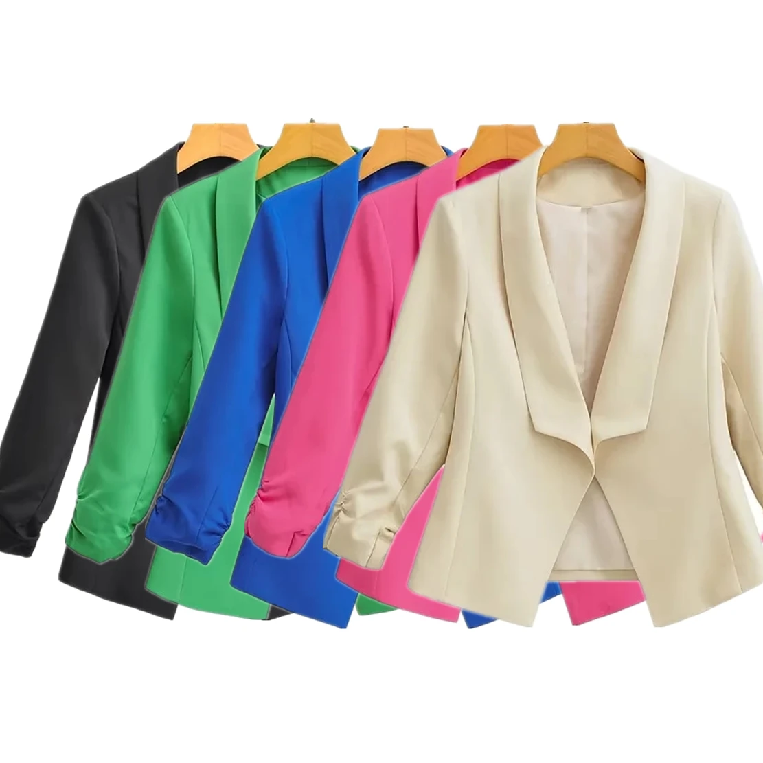 Jenny&Dave 2023 Fashion Shawl Collar Casual Short Blazers Tops Candy Color Solid Roll Up Sleeve Jackets Women