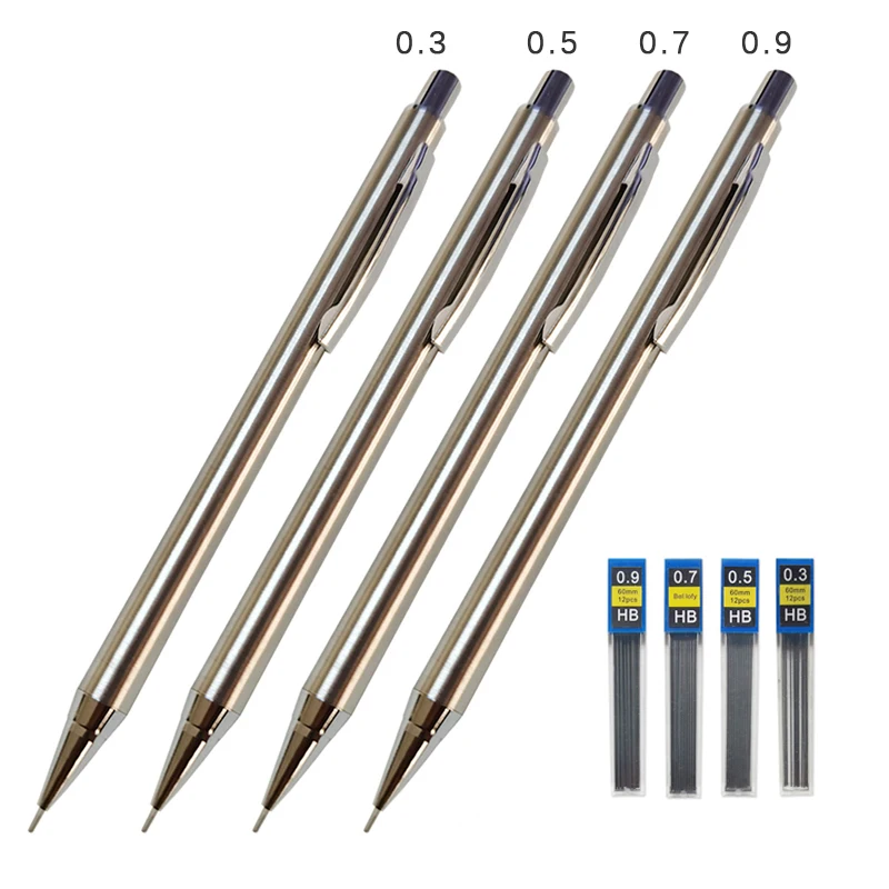 Creative Metal Mechanical Pencils Simple Students Writing Sketch Painting Pencils 0.3/0.5/0.7/0.9/2.0mm Lead Writing Supplies