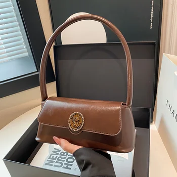 حقيبة كتف صغيرة مستوحاة من الطراز الفرنسي الأنيق للنساء، حقيبة حمل، إغلاق مغناطيسي، أنيقة متعددة الاستخدامات للاستخدام اليومي