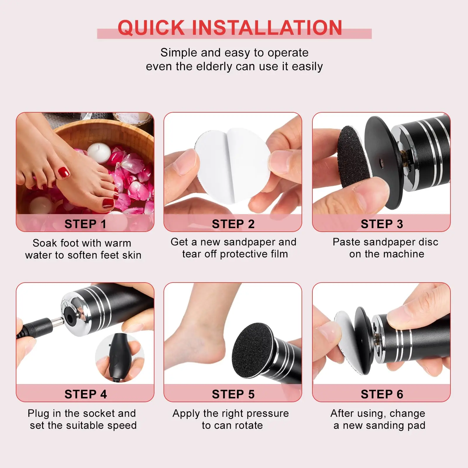 Electric Callus Remover With Speed Controller And 60 Sandpaper Discs_voghion.com