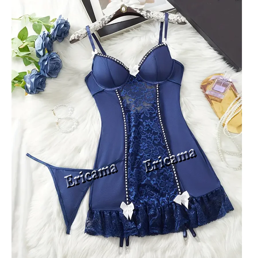 Ensemble de Lingerie Sexy en dentelle fantaisie, sous-vêtements Sexy pour femmes, string, jarretelles, jupe chaude, tenues, ensemble de soutien-gorge érotique, sous-vêtements érotiques
