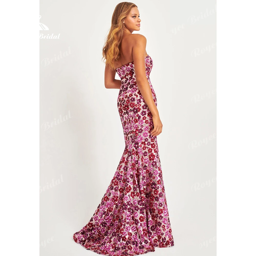 Colorful Floral Sequin Women's formal evening gowns Strapless Mermaid evening dresses Prom Dress vestidos de fiesta Customized 2