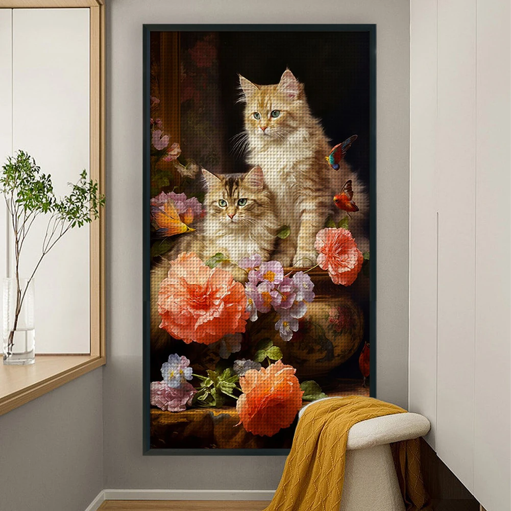 Full Embroidery Eco-cotton Thread 11CT Printed Cat Cross Stitch Kit 35x65cm