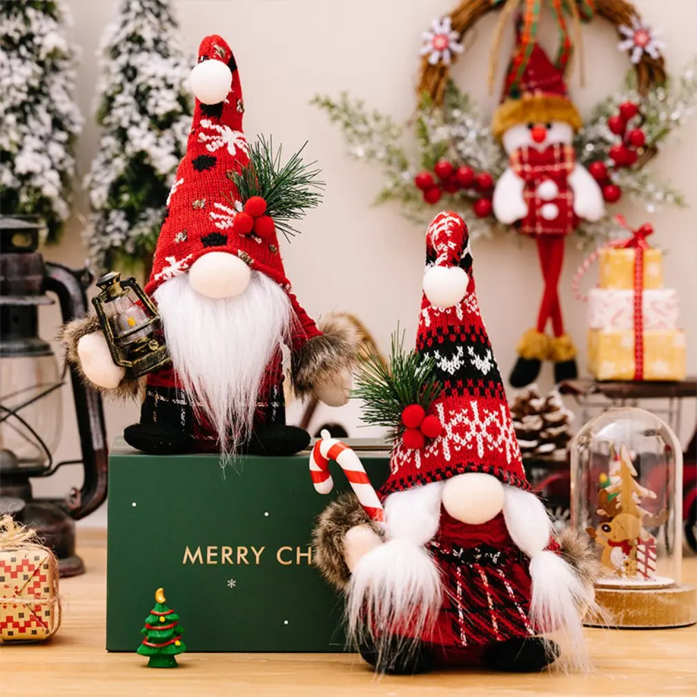 Christmas Decoration Supplies Striped Knit Hat Rudolph Hanging Legs Figurines Faceless Doll Gnome Ornament