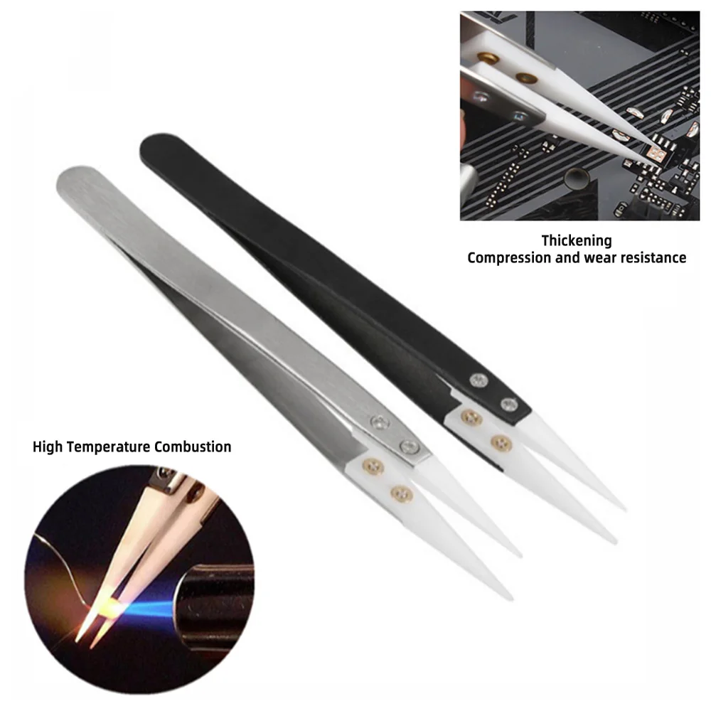 Ceramic Tweezers Anti-Static Ceramic Tweezers Stainless Steel Industrial Ceramic Tweezers Insulated Straight Tip
