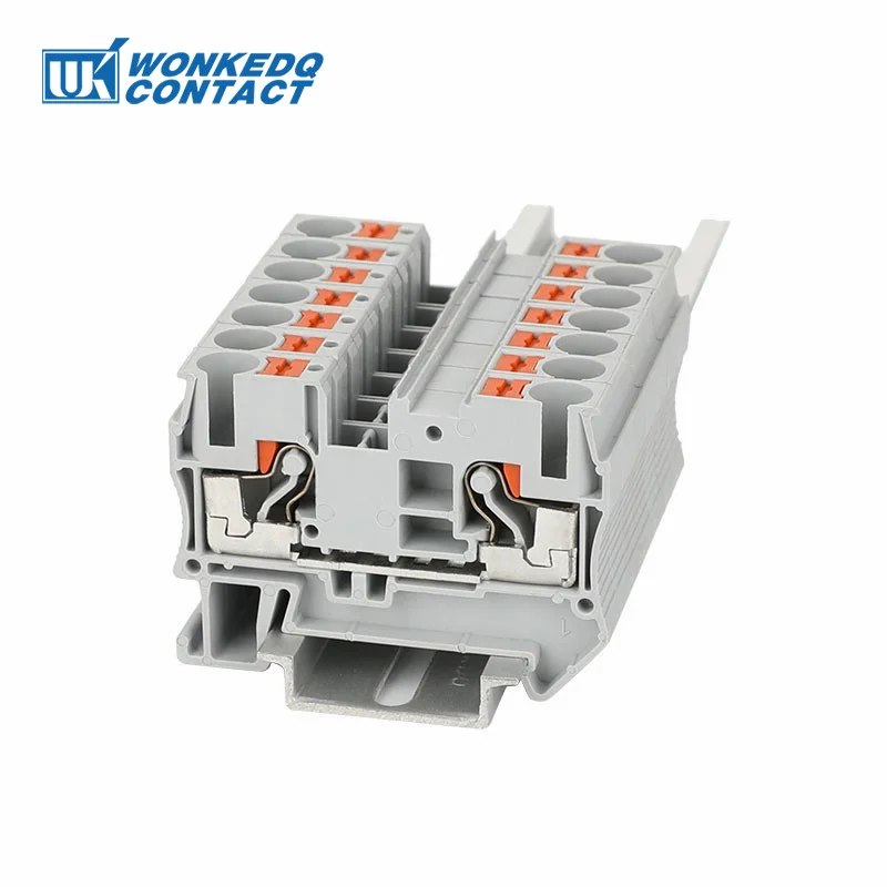 PT6 Push-in Terminal Block Din Rail 6mm² Screwless Spring Feed-Through Connector Wire Electrical Strip Plug PT-6 PT 6