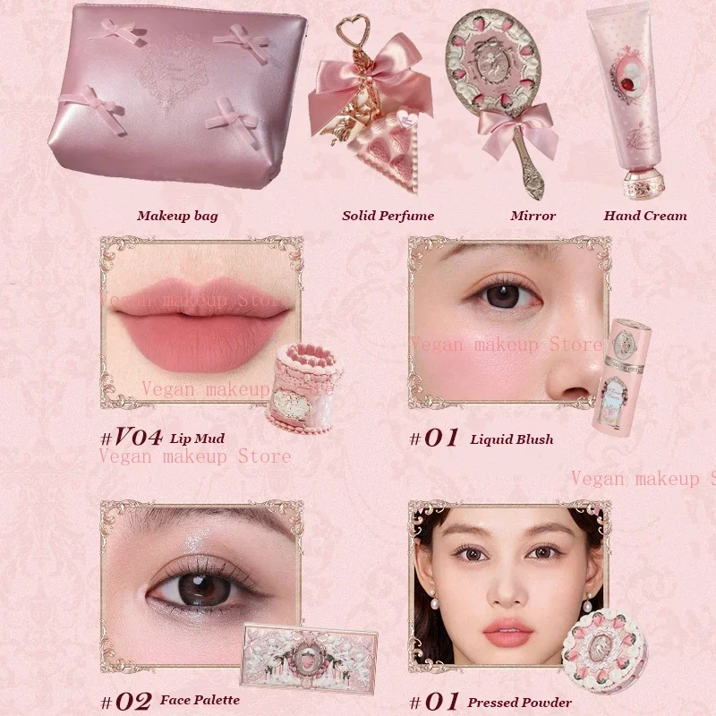 Flower Knows Strawberry Cupid Collection Makeup Set Sweetheart Gift Set Lip Mud Liquid Blush Face Palette All In One Make Up Kit 6